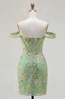 Load image into Gallery viewer, Green Off the Shoulder Tight Floral Short Corset Prom Dress
