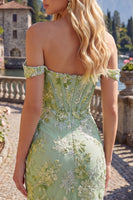 Load image into Gallery viewer, Green Off the Shoulder Tight Floral Short Corset Prom Dress