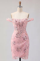 Load image into Gallery viewer, Sparkly Floral Corset Tight Short Blush Beaded Prom Dress