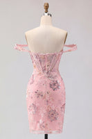 Load image into Gallery viewer, Sparkly Floral Corset Tight Short Blush Beaded Prom Dress