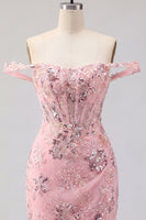 Load image into Gallery viewer, Sparkly Floral Corset Tight Short Blush Beaded Prom Dress