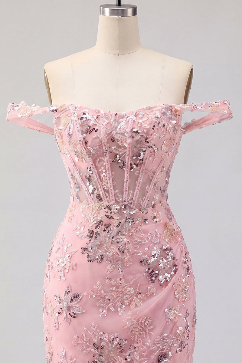 Load image into Gallery viewer, Sparkly Floral Corset Tight Short Blush Beaded Prom Dress