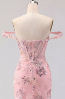 Load image into Gallery viewer, Sparkly Floral Corset Tight Short Blush Beaded Prom Dress