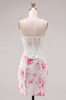 Load image into Gallery viewer, White Fuchsia Flower Tight Sweetheart Short Corset Prom Dress with Lace