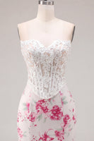 Load image into Gallery viewer, White Fuchsia Flower Tight Sweetheart Short Corset Prom Dress with Lace