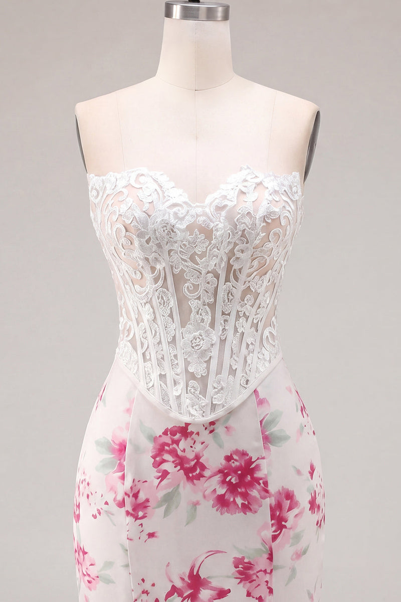 Load image into Gallery viewer, White Fuchsia Flower Tight Sweetheart Short Corset Prom Dress with Lace