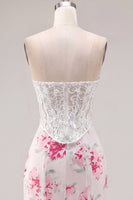 Load image into Gallery viewer, White Fuchsia Flower Tight Sweetheart Short Corset Prom Dress with Lace