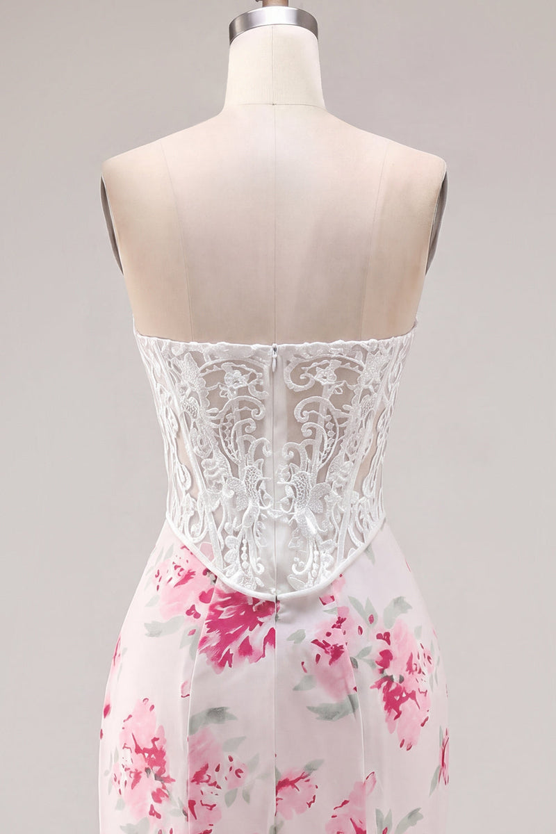 Load image into Gallery viewer, White Fuchsia Flower Tight Sweetheart Short Corset Prom Dress with Lace