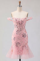 Load image into Gallery viewer, Sparkly Blush Floral Tight Corset Short Beaded Prom Dress