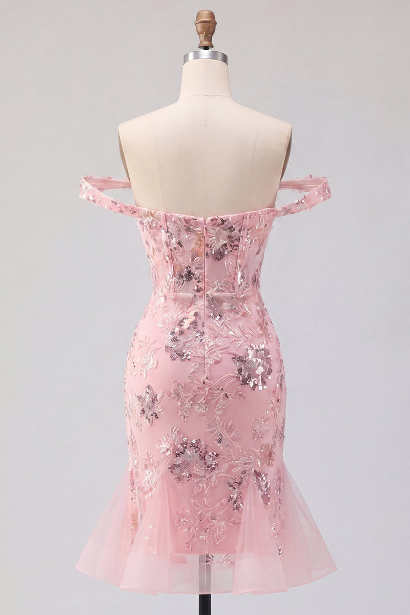 Load image into Gallery viewer, Sparkly Blush Floral Tight Corset Short Beaded Prom Dress