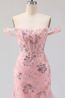 Load image into Gallery viewer, Sparkly Blush Floral Tight Corset Short Beaded Prom Dress