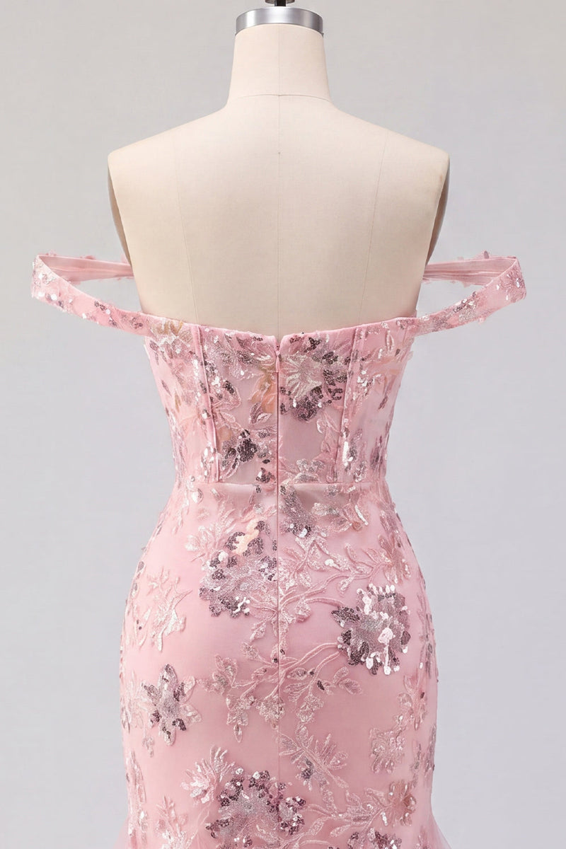 Load image into Gallery viewer, Sparkly Blush Floral Tight Corset Short Beaded Prom Dress