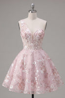 Load image into Gallery viewer, A Line Floral Short One Shoulder Pink Prom Dress