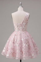 Load image into Gallery viewer, A Line Floral Short One Shoulder Pink Prom Dress