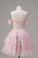 Load image into Gallery viewer, A Line Floral Off The Shoulder Short Pink Corset Prom Dress