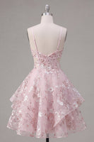 Load image into Gallery viewer, A Line V-Neck Floral Short Pink Cut Out Ruffled Corset Prom Dress
