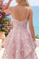 Load image into Gallery viewer, A Line V-Neck Floral Short Pink Cut Out Ruffled Corset Prom Dress