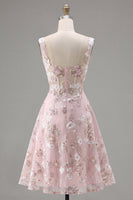 Load image into Gallery viewer, Floral A Line Pink Square Neck Short Corset Prom Dress