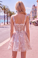 Load image into Gallery viewer, Floral A Line Pink Square Neck Short Corset Prom Dress