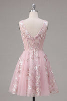 Load image into Gallery viewer, Floral V-Neck Pink A Line Short Corset Prom Dress