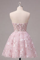 Load image into Gallery viewer, Floral Strapless Pink A Line Short Corset Prom Dress