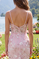 Load image into Gallery viewer, Floral V-Neck Tight Corset Pink Short Prom Dress with Beading