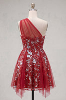 Load image into Gallery viewer, Sparkly Floral Corset A Line Red Beaded Short Prom Dress with Ruffles