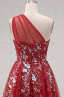 Load image into Gallery viewer, Sparkly Floral Corset A Line Red Beaded Short Prom Dress with Ruffles