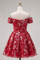 Load image into Gallery viewer, Sparkly Short Red Corset Floral A Line Prom Dress with Beading