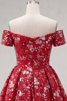 Load image into Gallery viewer, Sparkly Short Red Corset Floral A Line Prom Dress with Beading