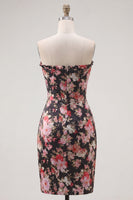 Load image into Gallery viewer, Ruched Tight Corset Strapless Short Black Pink Flower Prom Dress