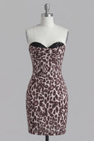 Load image into Gallery viewer, Coffee Leopard Print Tight Corset Short Ruched Prom Dress with Beading