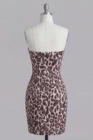 Load image into Gallery viewer, Coffee Leopard Print Tight Corset Short Ruched Prom Dress with Beading