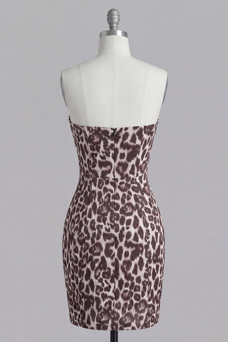 Load image into Gallery viewer, Coffee Leopard Print Tight Corset Short Ruched Prom Dress with Beading