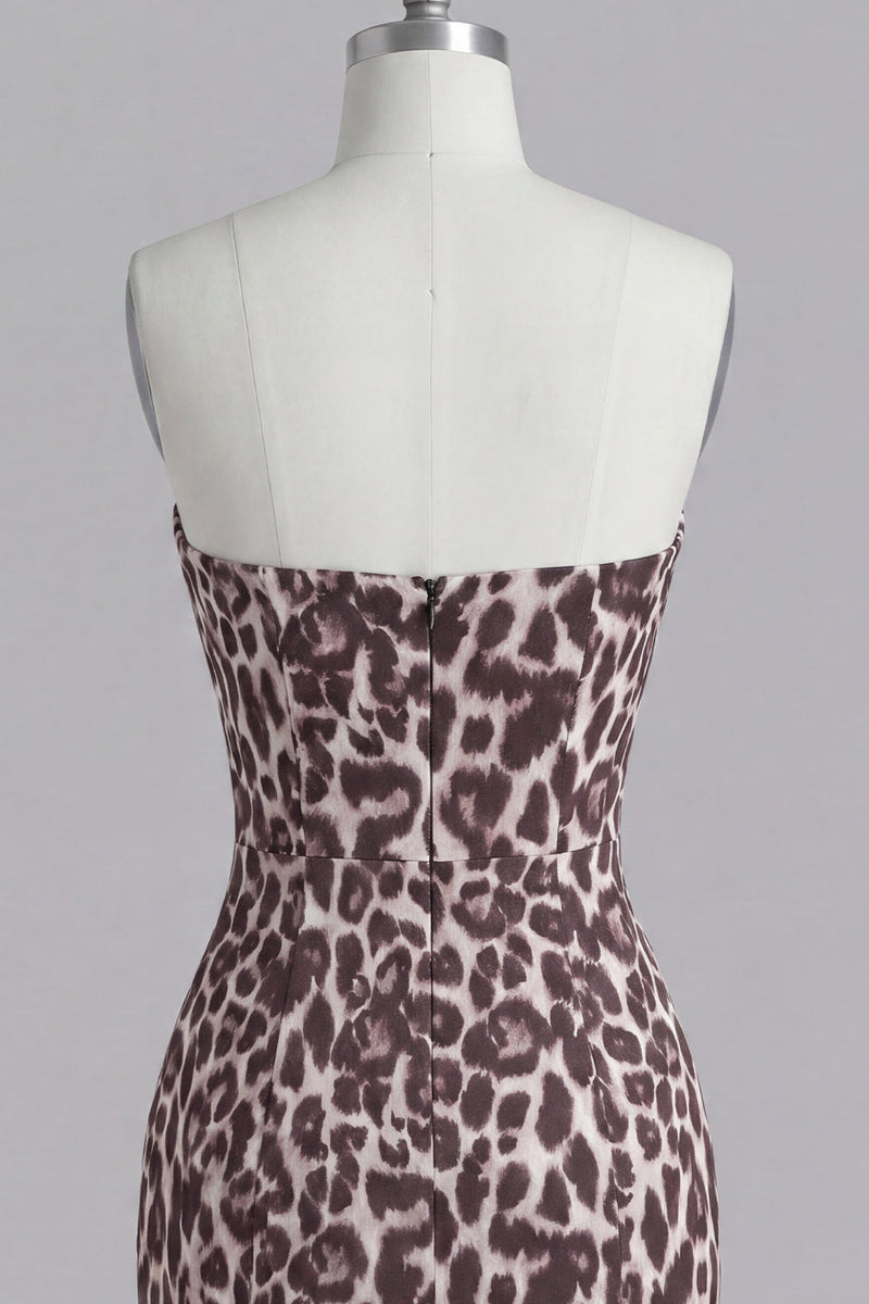 Load image into Gallery viewer, Coffee Leopard Print Tight Corset Short Ruched Prom Dress with Beading