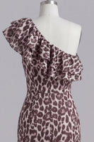 Load image into Gallery viewer, Ruffles Tight One Shoulder Coffee Leopard Print Short Prom Dress with Slit