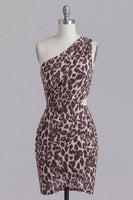 Load image into Gallery viewer, One Shoulder Ruched Cut Out Coffee Leopard Print Tight Short Prom Dress