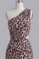 Load image into Gallery viewer, One Shoulder Ruched Cut Out Coffee Leopard Print Tight Short Prom Dress