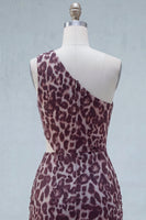 Load image into Gallery viewer, One Shoulder Ruched Cut Out Coffee Leopard Print Tight Short Prom Dress
