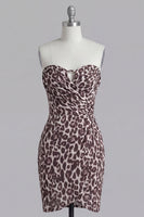 Load image into Gallery viewer, Strapless Coffee Leopard Print Ruched Tight Short Prom Dress