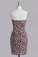 Load image into Gallery viewer, Strapless Coffee Leopard Print Ruched Tight Short Prom Dress