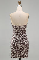 Load image into Gallery viewer, Strapless Coffee Leopard Print Ruched Tight Short Prom Dress