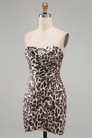 Load image into Gallery viewer, Strapless Coffee Leopard Print Ruched Tight Short Prom Dress