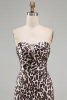 Load image into Gallery viewer, Strapless Coffee Leopard Print Ruched Tight Short Prom Dress