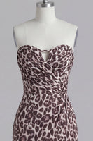 Load image into Gallery viewer, Strapless Coffee Leopard Print Ruched Tight Short Prom Dress