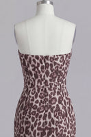 Load image into Gallery viewer, Strapless Coffee Leopard Print Ruched Tight Short Prom Dress