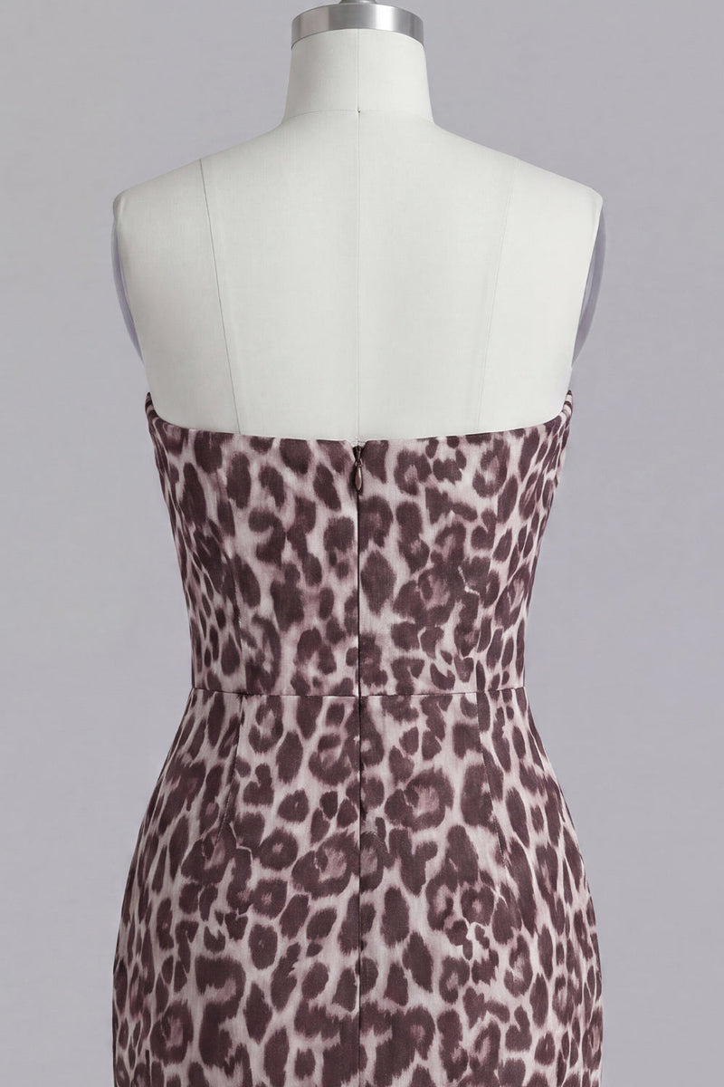 Load image into Gallery viewer, Strapless Coffee Leopard Print Ruched Tight Short Prom Dress