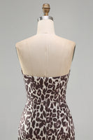 Load image into Gallery viewer, Strapless Coffee Leopard Print Ruched Tight Short Prom Dress