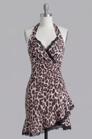 Load image into Gallery viewer, Halter Tight Coffee Leopard Print Short Prom Dress with Lace