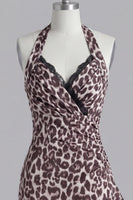 Load image into Gallery viewer, Halter Tight Coffee Leopard Print Short Prom Dress with Lace